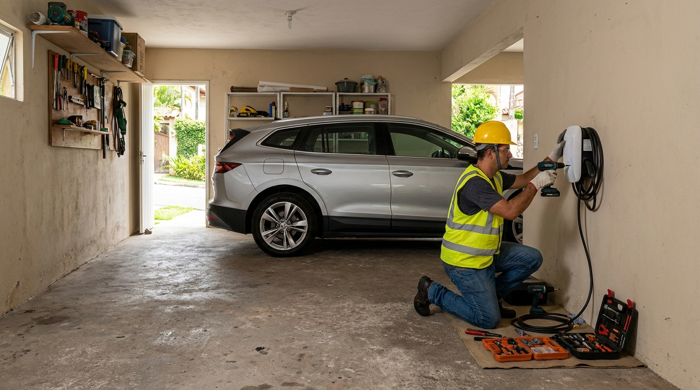 Instalacao de carregador de carro eletrico residencial em Marília‑SP