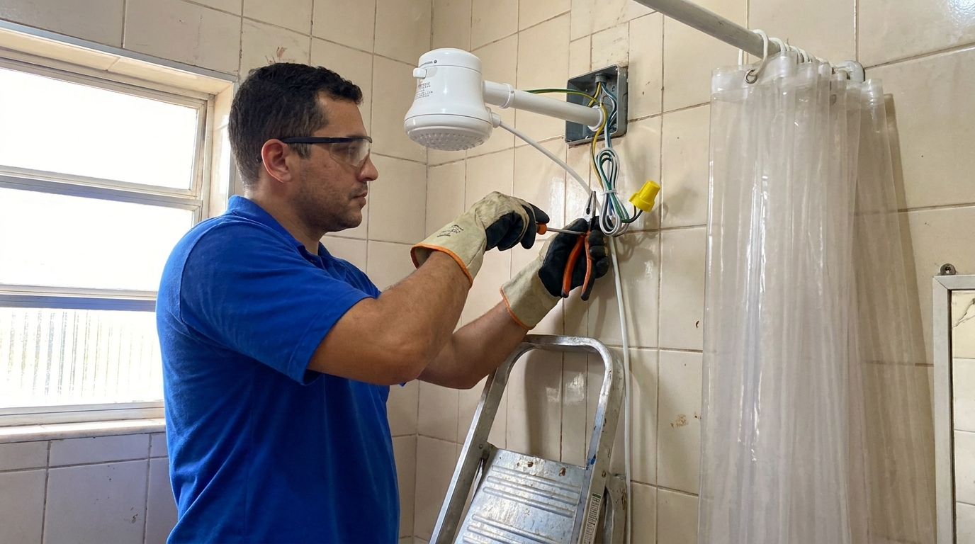Instalacao de chuveiro eletrico residencial em Marília‑SP