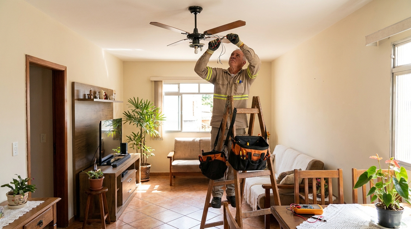 Montagem de ventilador de teto em Marília‑SP